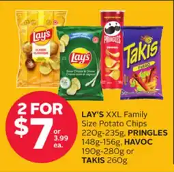 Rexall LAY'S XXL Family Size Potato Chips, 220-235g, PRINGLES, 148-156g, HAVOC, 190g-280g or TAKIS, 260g offer