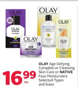 Rexall OLAY Age Defying, Complete or Cleansing Skin Care or NATIVE Face Moisturizers offer