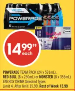 Shoppers Drug Mart POWERADE TEAM PACK (24 x 591mL), RED BULL (8 x 250mL) or MONSTER (8 x 355mL) ENERGY DRINK offer