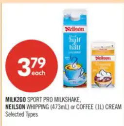Shoppers Drug Mart MILK2GO SPORT PRO MILKSHAKE, NEILSON WHIPPING (473mL) or COFFEE (1L) CREAM offer