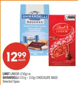 Shoppers Drug Mart LINDT LINDOR (150g) or GHIRARDELLI (151g - 153g) CHOCOLATE BAGS offer