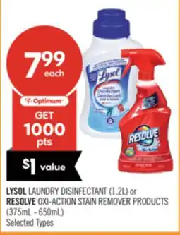 Shoppers Drug Mart LYSOL LAUNDRY DISINFECTANT (1.2L) OR RESOLVE OXI-ACTION STAIN REMOVER PRODUCTS (375mL - 650mL) offer