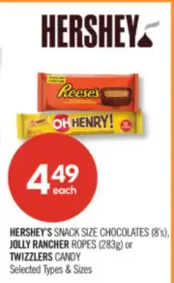 Shoppers Drug Mart HERSHEY'S SNACK SIZE CHOCOLATES (8's), JOLLY RANCHER ROPEs (283g) or TWIZZLERS CANDY offer