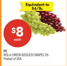 Shoppers Drug Mart PC RED or GREEN SEEDLESS GRAPES offer