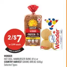 Shoppers Drug Mart WONDER HOT DOG, HAMBURGER BUNS (8's) or COUNTRY HARVEST GRAINS BREAD (600g) offer