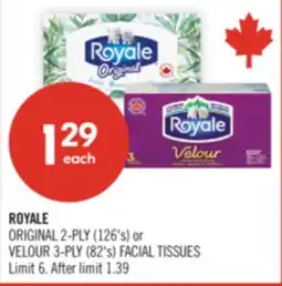 Shoppers Drug Mart ROYALE ORIGINAL 2-PLY (126's) or VELOUR 3-PLY (82's) FACIAL TISSUES offer