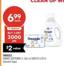 Shoppers Drug Mart SNUGGLE FABRIC SOFTENER (1.16L) or SHEETS (120's) offer