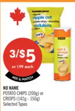 Shoppers Drug Mart NO NAME POTATO CHIPS (200g) or CRISPS (142g - 150g) offer