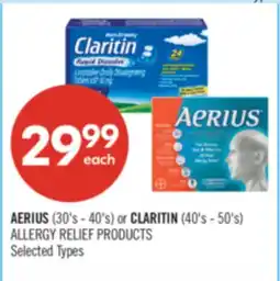 Shoppers Drug Mart AERIUS (30's - 40's) or CLARITIN (40's - 50's) ALLERGY RELIEF PRODUCTS offer