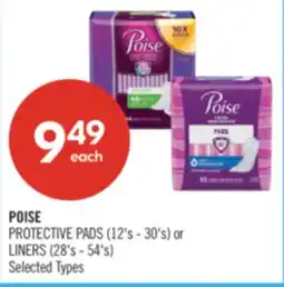 Shoppers Drug Mart POISE PROTECTIVE PADS (12's - 30's) or LINERS (28's - 54's) offer