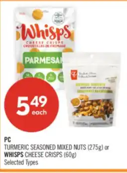 Shoppers Drug Mart PC TURMERIC SEASONED MIXED NUTS (275g) or WHISPS CHEESE CRISPS (60g) offer