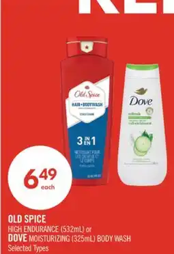 Shoppers Drug Mart OLD SPICE HIGH ENDURANCE (532mL) or DOVE MOISTURIZING (325mL) BODY WASH offer