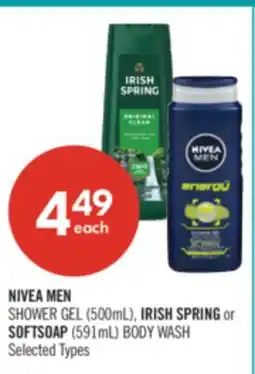 Shoppers Drug Mart NIVEA MEN SHOWER GEL (500mL), IRISH SPRING or SOFTSOAP (591mL) BODY WASH offer