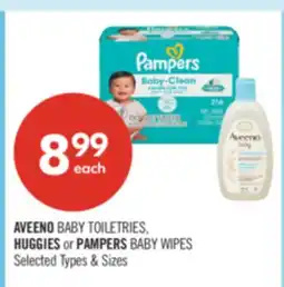 Shoppers Drug Mart AVEENO BABY TOILETRIES, HUGGIES or PAMPERS BABY WIPES offer