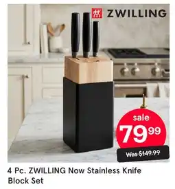 Kitchen Stuff Plus 4 Pc. ZWILLING Now Stainless Knife Block Set offer