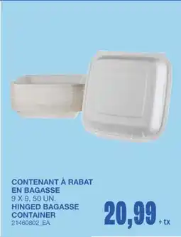 Wholesale Club CONTENANT À RABAT EN BAGASSE, 9 X 9, 50 UN offer