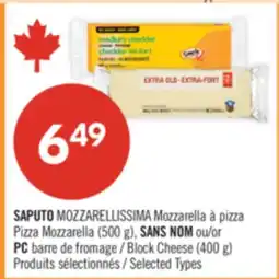 Pharmaprix SAPUTO MOZZARELLISSIMA Pizza Mozzarella (500 g), NO NAME or PC Block Cheese (400 g) offer