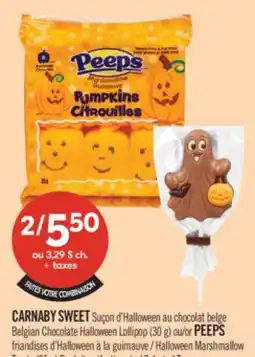 Pharmaprix CARNABY SWEET Chocolate Halloween Lollipop (30 g) or PEEPS Halloween Marshmallow Treats (85 g) offer