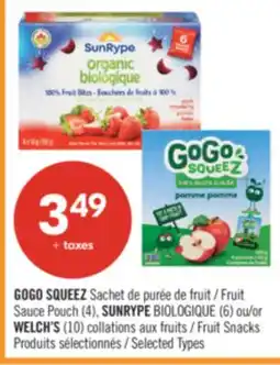 Pharmaprix GOGO SQUEEZ Fruit Sauce Pouch (4), SUNRYPE ORGANIC (6) or WELCH'S (10) Fruit Snacks offer