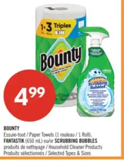 Pharmaprix BOUNTY Paper Towels (1 Roll) FANTASTIK (650 mL) or SCRUBBING BUBBLES Household Cleaner Products offer