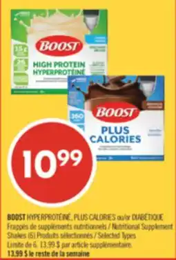 Pharmaprix BOOST HYPERPROTÉINÉ, PLUS CALORIES or DIABÉTIQUE Nutritional Supplement Shakes offer