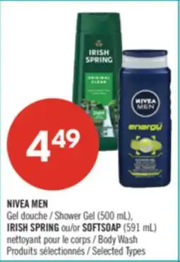 Pharmaprix NIVEA MEN Shower Gel (500 mL), IRISH SPRING or SOFTSOAP (591 mL) Body Wash offer