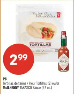 Pharmaprix PC Tortillas de farine (8) ou McILHENNY TABASCO Sauce (57 mL) offer