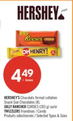 Pharmaprix HERSHEY'S Snack Size Chocolates (8), JOLLY RANCHER CORDES (283 g) or TWIZZLERS Candy offer