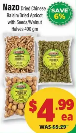 Iqbal Foods Nazo Dried Chinese Raisin/Dried Apricot with Seeds/Walnut Halves offer