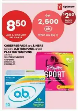 Real Canadian Superstore Carefree Pads, Liners, O.B. Tampons, Playtex Tampons offer