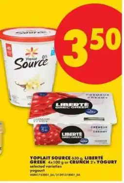 No Frills Yoplait Source, Liberté Greek, Crunch Yogurt offer
