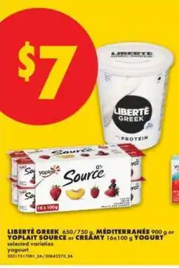 No Frills LIBERTÉ GREEK, MÉDITERRANÉE, YOPLAIT SOURCE or CREAMY YOGURT offer