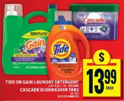 Food Basics Tide or Gain Laundry Detergent, Cascade Dishwasher Tabs offer