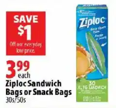 London Drugs Ziploc Sandwich Bags or Snack Bags offer