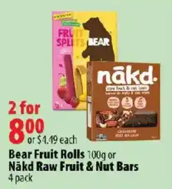 London Drugs Bear Fruit Rolls or Nakd Raw Fruit & Nut Bars offer