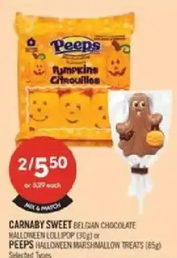 Shoppers Drug Mart Carnaby Sweet Belgian Chocolate Halloween Lollipop or Peeps Halloween Marshmallow Treats offer