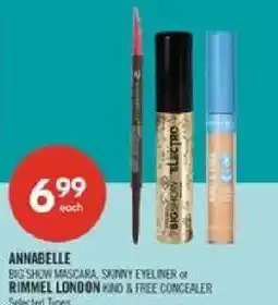 Shoppers Drug Mart Annabelle big show mascara, skinny eyeliner or rimmel london kind & free concealer offer