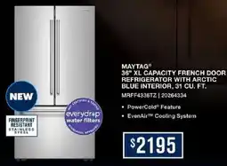 Leon's Maytag 36" xl capacity french door refrigerator with arctic blue interior offer