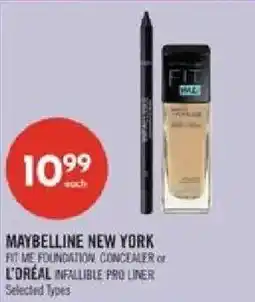 Shoppers Drug Mart Maybelline New York Fit Me Foundation Concealer or L'Oréal Infallible Pro Liner offer