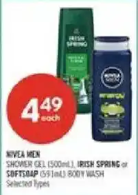 Shoppers Drug Mart Nivea men shower gel or softsoap body wash offer