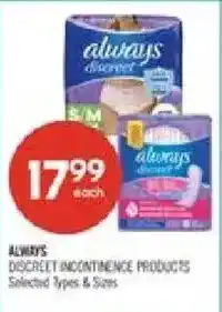 Shoppers Drug Mart Always discreet incontinence products offer