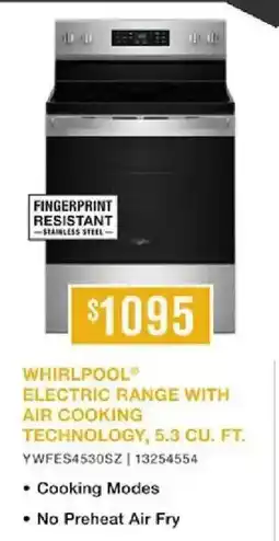 Leon's Whirlpool electric range with air cooking technology offer