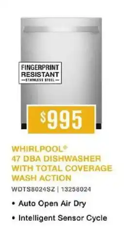 Leon's Whirlpool 47 dba dishwasher with total coverage wash action offer