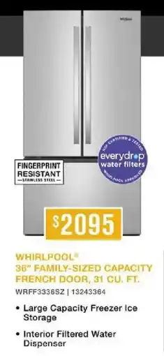 Leon's Whirlpool 36" family-sized capacity french door offer