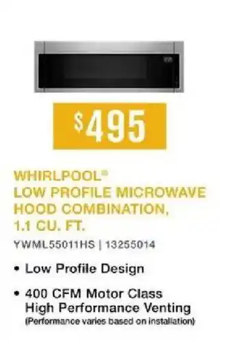 Whirlpool low profile microwave hood combination
