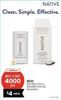 Shoppers Drug Mart Native body wash or deodorant stick offer
