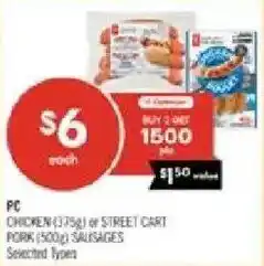 Shoppers Drug Mart PC chicken w street cart pork sausages offer