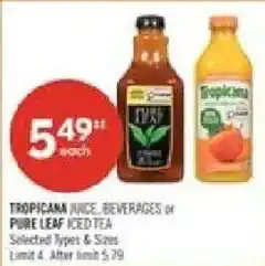 Shoppers Drug Mart Tropicana juice beverages or pure leaf iced tea offer