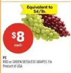 Shoppers Drug Mart PC red or green seedless grapes offer