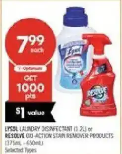 Shoppers Drug Mart Lysol laundry disinfectant or Resolve oxo-action stain remover products offer